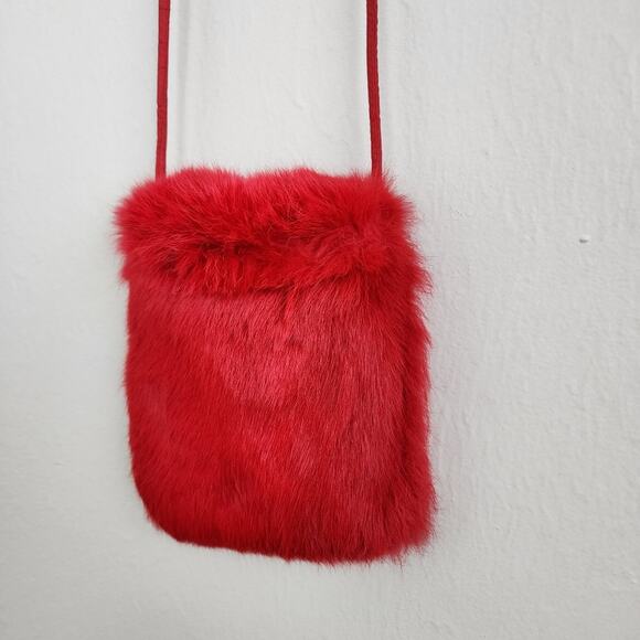 Vintage Wilsons Leather Red Rabbit Fur Crossbody Bag | Y2K Mini Fuzzy Purse - Picture 8 of 10